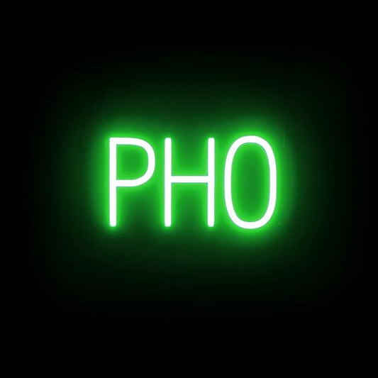 SpellBrite PHO Sign | Restaurant-Related Sign with Neon Look, Green LED Light | 13.2" x 6.3"