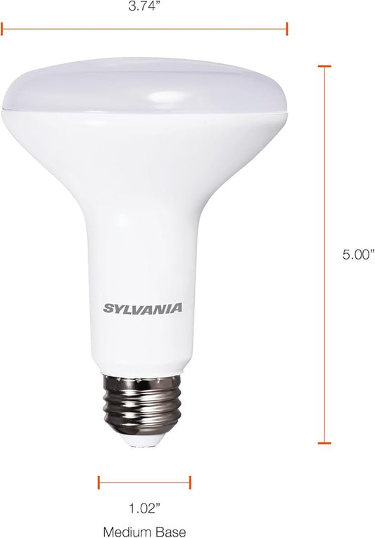 LEDVANCE Sylvania ECO LED BR30 Light Bulb, 65W = 9W, Dimmable, Frosted Finish, 650 Lumens, 3000K, Neutral White - 4 Pack (41101)