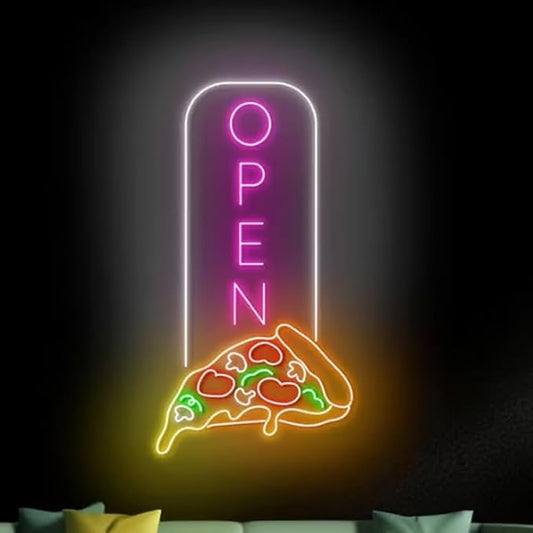Open Pizza Neon Sign, Pizza Open Led Sign, Pizza Slice Neon Light, Pizza Led Light, Food Store Wall Art, Pizza Restaurant Wall Decor Size:23inches