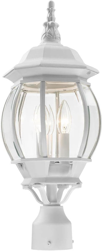 Livex Lighting 7526-13 Outdoor Post Top Light with Clear Beveled Glass Shades, White