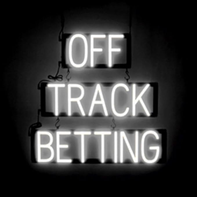 SpellBrite OFF TRACK BETTING Sign | Gaming-Related Sign with Neon Look, White LED Light Source | 24.9" x 23.8"