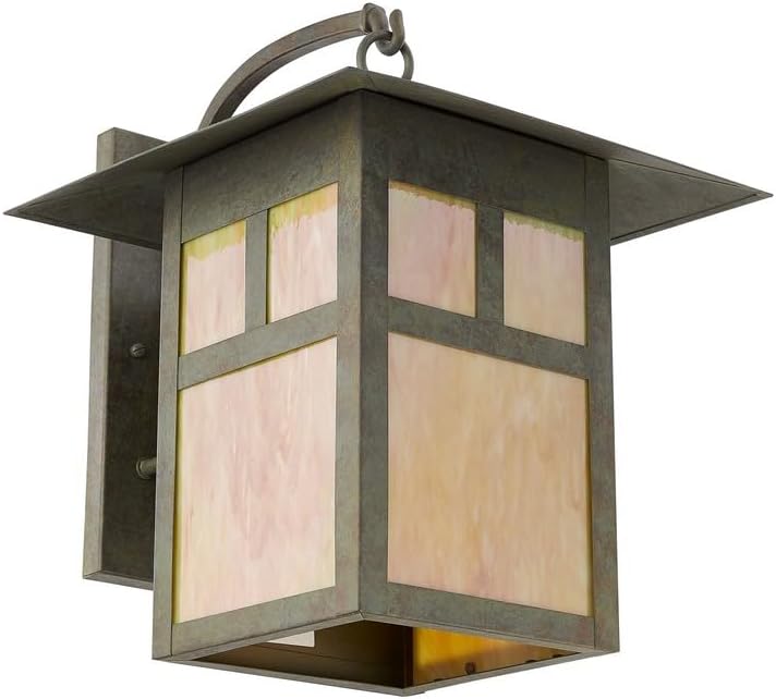 Livex Lighting 2137-07 Montclair Mission 1 Light Outdoor Bronze Finish Solid Brass Wall Lantern with Iridescent Tiffany Glass