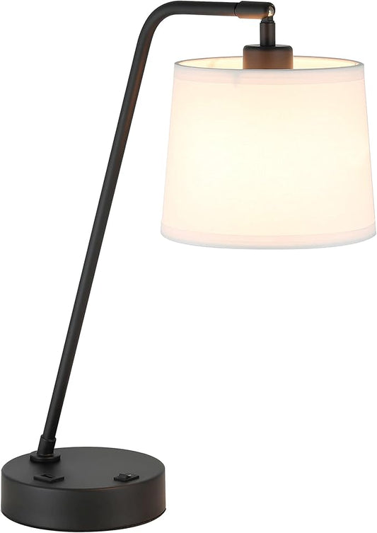 XiNBEi Lighting Black Desk Lamp, Nightstand Lights with USB Port Industrial Adjustable Shaded Table Lamps for Living Room Bedroom Reading Office XB-TL282-MB