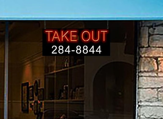 Take Out Neon Sign with Phone Number