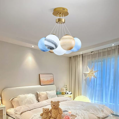 Unique Planet Chandelier Bubbles Ball Shape Pendant Light, Glass Hanging Light Fixture, Decorative Ceiling Chandelier, 7 Lights