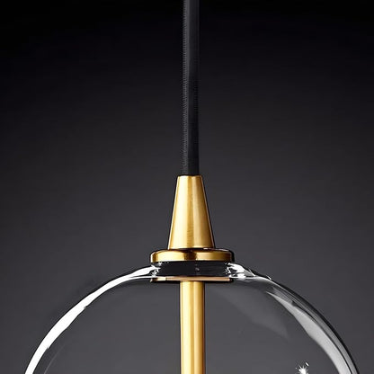 Minimalist Transparent Glass Ball Pendant Light in Gold Finish, Height Adjustable G4 LED Ceiling Haning Light for Dining Room & Living Room (25CM)