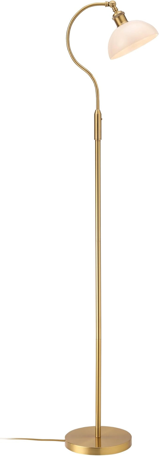 O’Bright Heritage - Banker’s Floor Lamp, 3-Level Touch Dimming, Adjustable Tilt Shade, Removable Lampshade Design, E26 Socket with 6W Dimmable LED Bulb, White Jade Glass Shade, Antique Brass