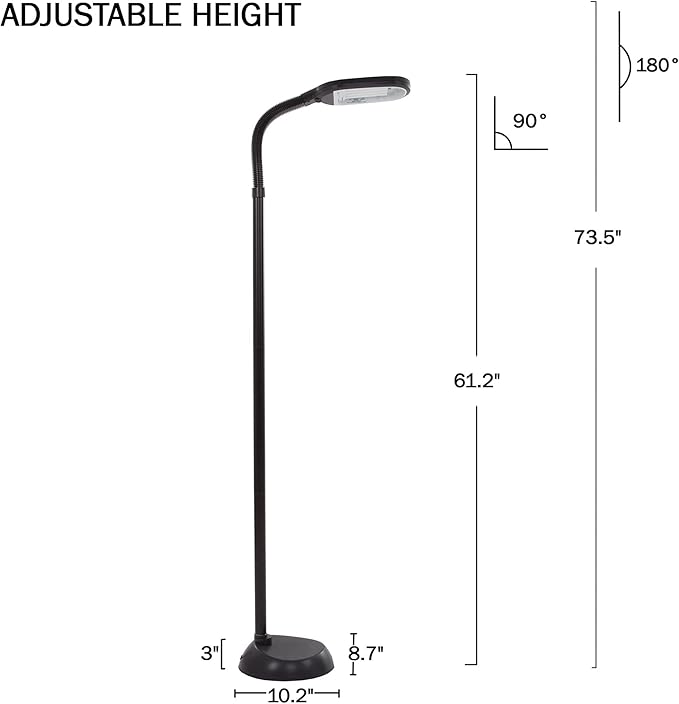 Floor Lamp - Full Spectrum Natural Sunlight Lamp with Bendable Neck - Reading, Craft, Studying, and Esthetician Light by Lavish Home (Black)