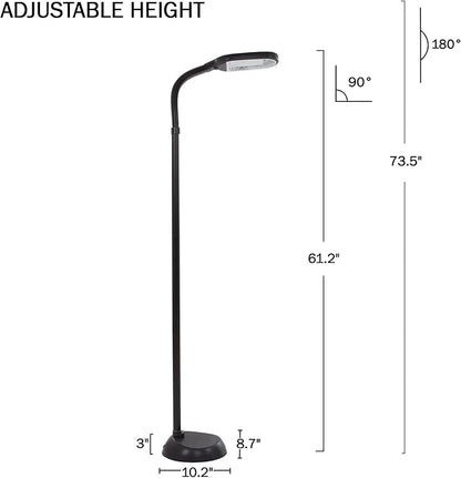 Floor Lamp - Full Spectrum Natural Sunlight Lamp with Bendable Neck - Reading, Craft, Studying, and Esthetician Light by Lavish Home (Black)
