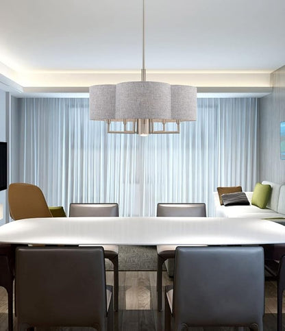 Livex Lighting 51365-91 Kalmar - Six Light Chandelier, Brushed Nickel Finish with Gray Fabric Shade