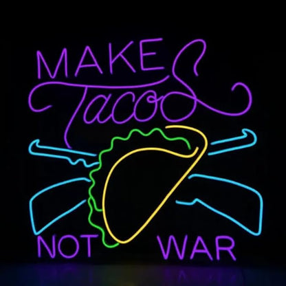 Make Tacos Not War Neon Sign,20" Mexican Tacos Led Sign, Mexico Restaurant Wall Decor, Tacos Kitchen Wall Art