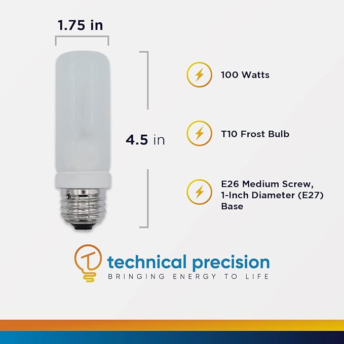 Technical Precision 100W 120V Halogen Bulb Replacement for Osram Sylvania 18893 T10 Double Envelope Bulb - E26 Medium Screw Base - 2900K Warm White - Frost - 1 Pack