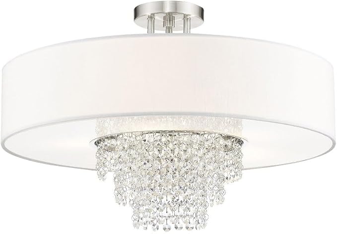 Livex Lighting 51029-91 Crystal Accents Five Light Ceiling Mount from Carlisle Collection in Pwt, Nckl, B/S, Slvr. Finish, Brushed Nickel