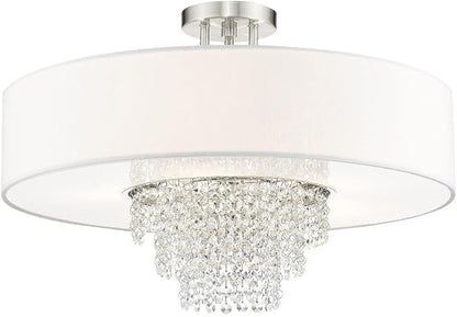 Livex Lighting 51029-91 Crystal Accents Five Light Ceiling Mount from Carlisle Collection in Pwt, Nckl, B/S, Slvr. Finish, Brushed Nickel