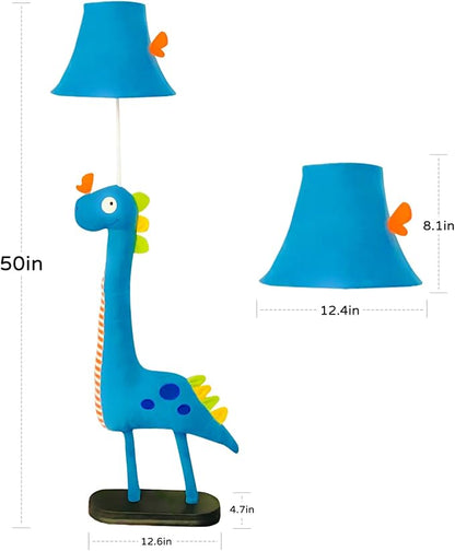 Kids Floor Lamp, Blue Dinosaur Design 50 Inch Modern Floor Lamp for Bedroom, Hand-Stitched Toy Standing Lamp for Living Room, Package Come with an E26 LED Bulb