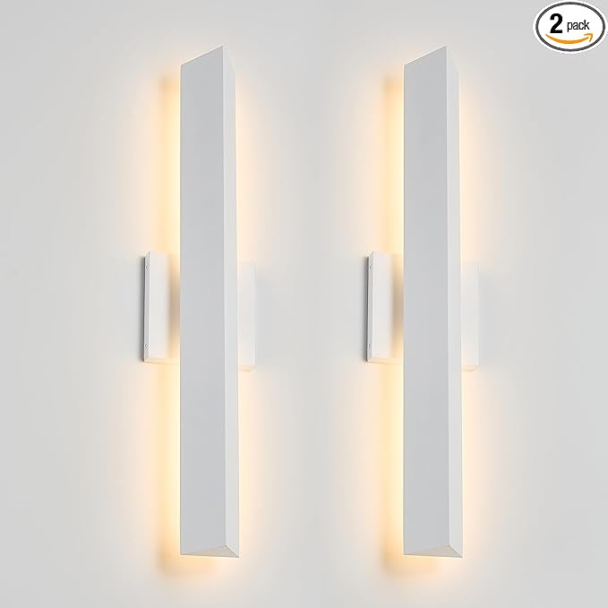 2 Pack LED Outdoor Wall Lights Dimmable,20W 3000K,21.9" Modern Textured White Outdoor Wall Sconce, IP65 Waterproof, Linear Exterior Wall Light for Entrance, Hallway, Garage, Porch