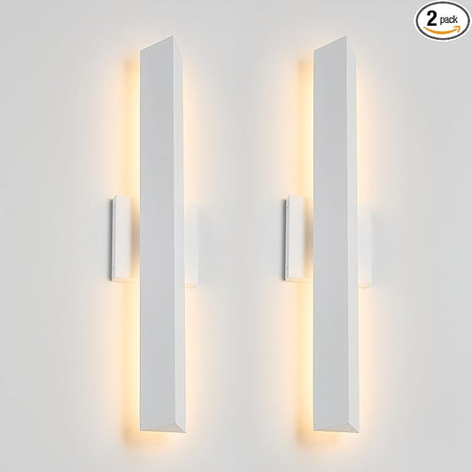 2 Pack LED Outdoor Wall Lights Dimmable,20W 3000K,21.9" Modern Textured White Outdoor Wall Sconce, IP65 Waterproof, Linear Exterior Wall Light for Entrance, Hallway, Garage, Porch