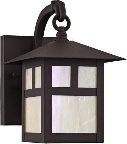 Livex Lighting 2130-07 Montclair Mission 1 Light Outdoor Bronze Finish Solid Brass Wall Lantern with Iridescent Tiffany Glass, 16" x 25" x 30"