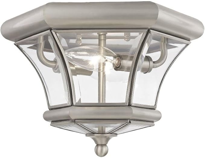 Livex Lighting 7052-07 Monterey 2 Light Outdoor/Indoor Bronze Finish Solid Brass Flush Mount with Clear Beveled Glass
