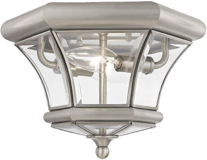 Livex Lighting 7052-04 Monterey 2 Light Outdoor/Indoor Black Finish Solid Brass Flush Mount with Clear Beveled Glass