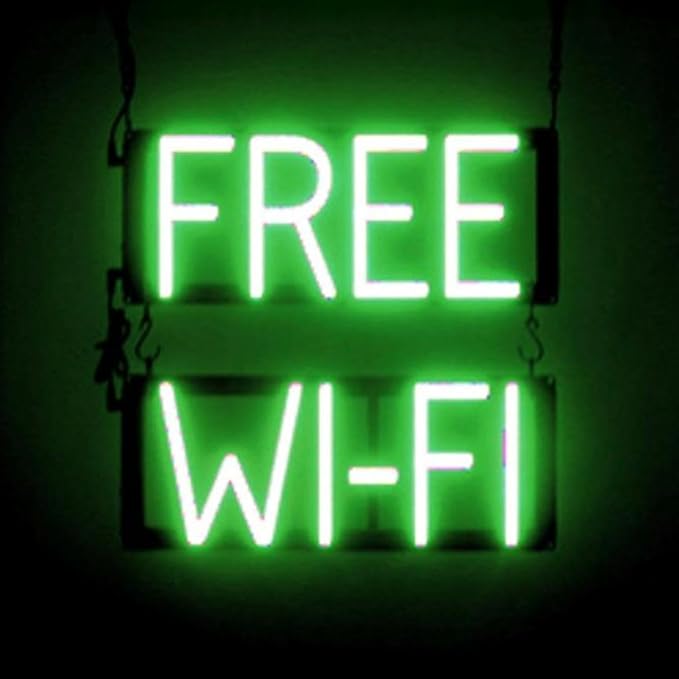 SpellBrite FREE WI-FI Sign | Cafe-Related Sign with Neon Look, Green LED Light Source | 15.4" x 15.0"