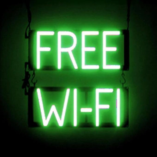 SpellBrite FREE WI-FI Sign | Cafe-Related Sign with Neon Look, Green LED Light Source | 15.4" x 15.0"