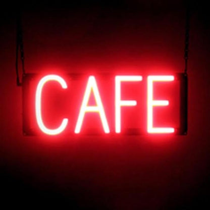 SpellBrite CAFE Sign | Cafe-Related Sign with Neon Look, Red LED Light Source | 16.4" x 6.3"