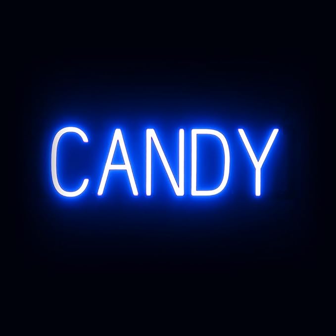 SpellBrite CANDY Sign | Treat-Related Sign with Neon Look, Blue LED Light Source | 21.7" x 6.3"