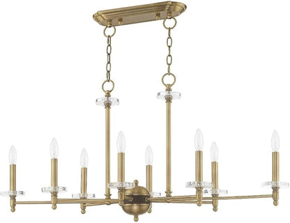 Livex Lighting 42708-01 Bancroft - Eight Light Linear Chandelier, Antique Brass Finish with Clear Bobeche Crystal
