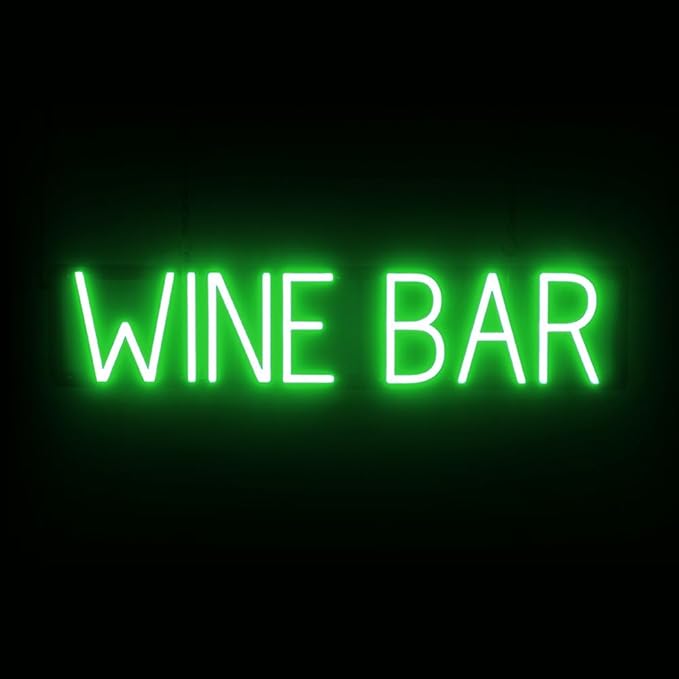 SpellBrite WINE BAR Sign | Wine-Related Sign with Neon Look, Green LED Light Source | 29.2" x 6.3"