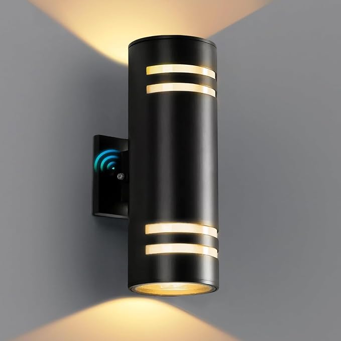 KIZON Modern Outdoor Wall Lights with Dusk to Dawn Sensor, ETL Listed Cylinder Outdoor Light Fixture Wall Mount, Matte Black Porch Light Outside Lights for House Porch, Bulbs Included