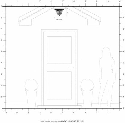 Livex Lighting 7052-04 Monterey 2 Light Outdoor/Indoor Black Finish Solid Brass Flush Mount with Clear Beveled Glass