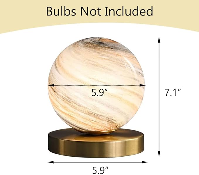 Bedside Table Lamp Gold Desk Lamp Reading Lamp with Handblown Glass Globe Shade, Plug in Table Desk Lamp for Bedroom Office Library Study Room