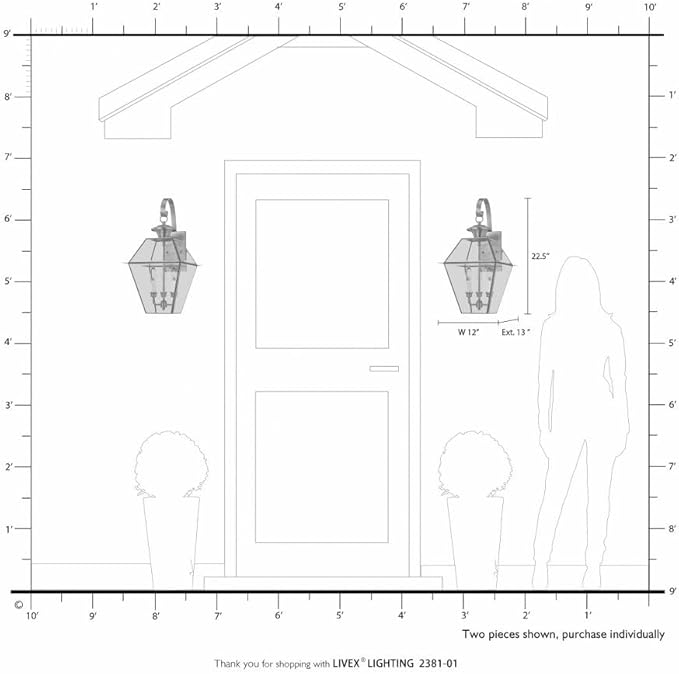 Livex 2381-61 Transitional Three Light Outdoor Wall Lantern from Westover Collection in Bronze/Dark Finish, Charcoal