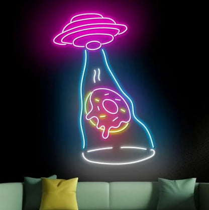 UFO Abduction Donut Neon Sign, Donut UFO Led Light Sign, Donut Bakery Wall Decor Size:20inch