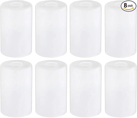 Piano 8- Pack White Frosted Glass Light Shade，Glass Lamp Shade Replacements for Light Fixtures，Cylinder Globe Glass Shades Covers for Pendant Lights Chandeliers Wall Sconces Bath Vanity Lights