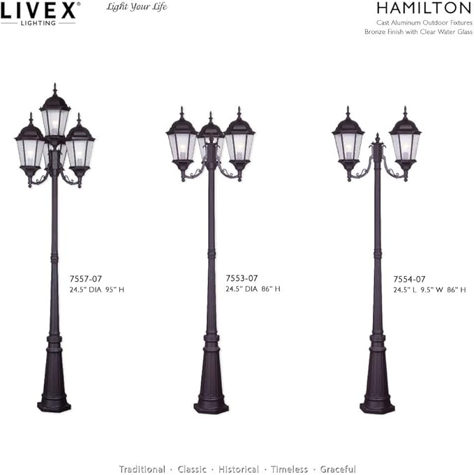 Livex Lighting 7557-07 Hamilton 4 Light Outdoor 4 Head Post, Bronze,25" x 24.5" x 28"