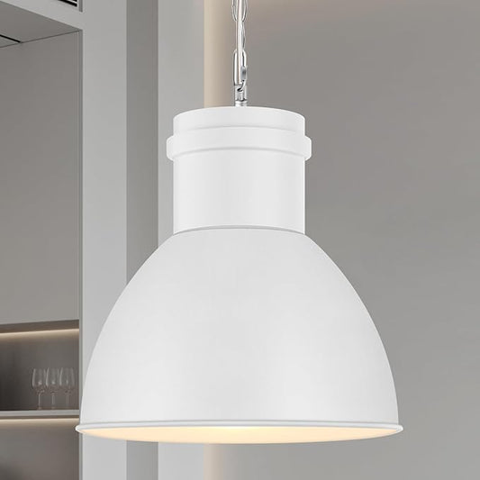BoostArea White Pendant Lights Kitchen Island, 10.6" Large Metal Shade and 70.9'' Adjustable Height, Modern Pendant Lighting Fixtures,Farmhouse Hanging Pendant Light for Kitchen Island/Bar,No E26 Bulb