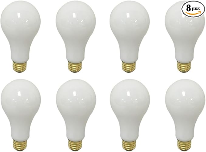 Royal Designs, Inc. 3 Way 100 150 250 Watts Incandescent A19 Light Bulb, E26 Medium Brass Base, Soft White, Set of 8, LB-1006-8