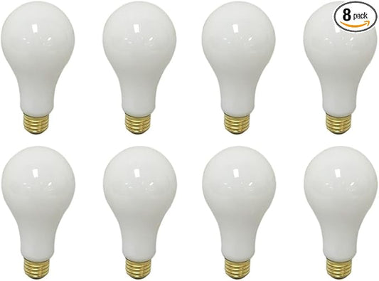 Royal Designs, Inc. 3 Way 100 150 250 Watts Incandescent A19 Light Bulb, E26 Medium Brass Base, Soft White, Set of 8, LB-1006-8