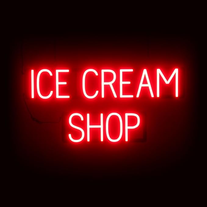 SpellBrite ICE CREAM SHOP Sign | Treat-Related Sign with Neon Look, Red LED Light Source | 31.7" x 15.0"
