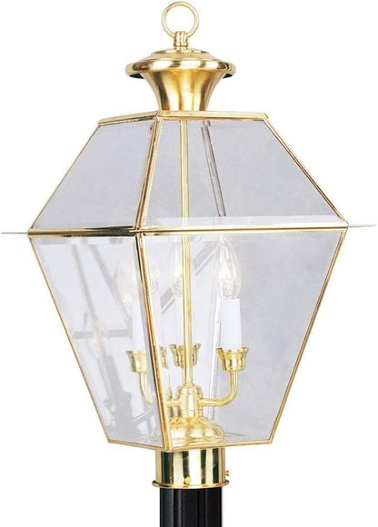 Livex Lighting 2384-02 Traditional Three Light Post-Top Lantern from Westover Collection Cast Finish, 12.00 inches, Polished Brass