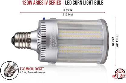 RuggedGrade Aries IV Series 120W LED Corn Light Bulb | 16,400 Lumens | Color Selectable 3000K/4000K/5000K | E39 Base | Energy Efficient LED Light | DLC 5.1 Premium