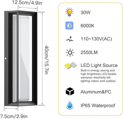 LED Outdoor Wall Lights,Dimmable Exterior Wall Sconce 16",3000K / 4000K / 6000K,IP65 Waterproof,c Black Outside Light for Porch,Garage,Entrance,Hallway,Patio,Garden,House