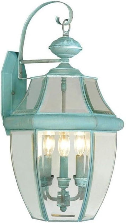 Livex Lighting 2351-06 Outdoor Wall Lantern with Clear Beveled Glass Shades, Verdigris