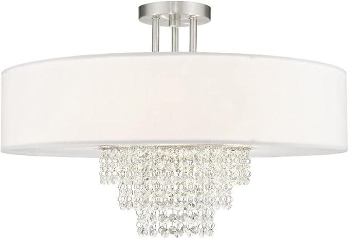 Livex Lighting 51029-91 Crystal Accents Five Light Ceiling Mount from Carlisle Collection in Pwt, Nckl, B/S, Slvr. Finish, Brushed Nickel