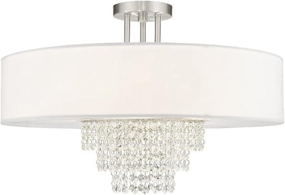 Livex Lighting 51029-91 Crystal Accents Five Light Ceiling Mount from Carlisle Collection in Pwt, Nckl, B/S, Slvr. Finish, Brushed Nickel