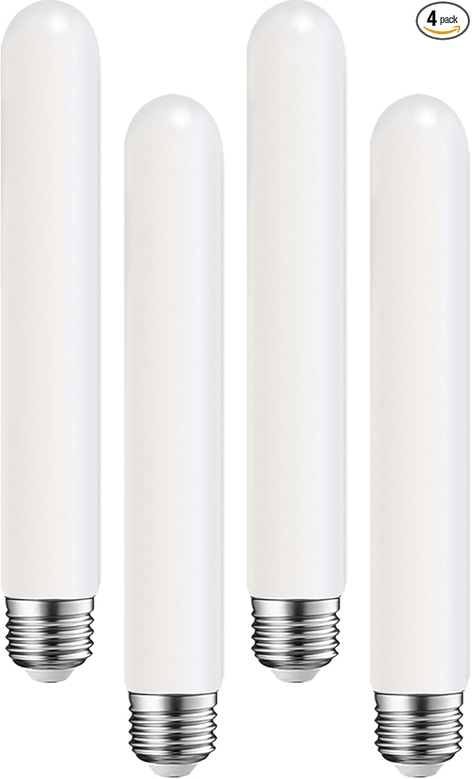 T10 LED Light Bulb 8.9inch E26 Base Matt Opal Porcelain Warm White 2700K Dimmable Edison 4W Led Tubular Bulb,400LM,40 Watt Equivalent,Outside Frosted Glass,for Cabinet Display Cabinet etc,4 Pack.