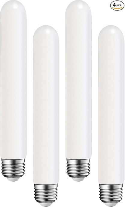 T10 LED Light Bulb 8.9inch E26 Base Matt Opal Porcelain Warm White 2700K Dimmable Edison 4W Led Tubular Bulb,400LM,40 Watt Equivalent,Outside Frosted Glass,for Cabinet Display Cabinet etc,4 Pack.