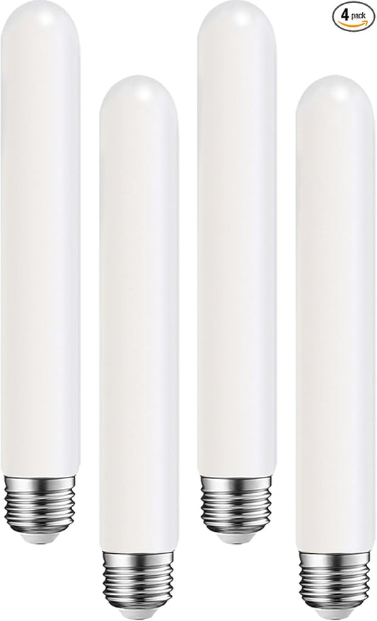 T10 LED Light Bulb 8.9inch E26 Base Matt Opal Porcelain Warm White 2700K Dimmable Edison 4W Led Tubular Bulb,400LM,40 Watt Equivalent,Outside Frosted Glass,for Cabinet Display Cabinet etc,4 Pack.